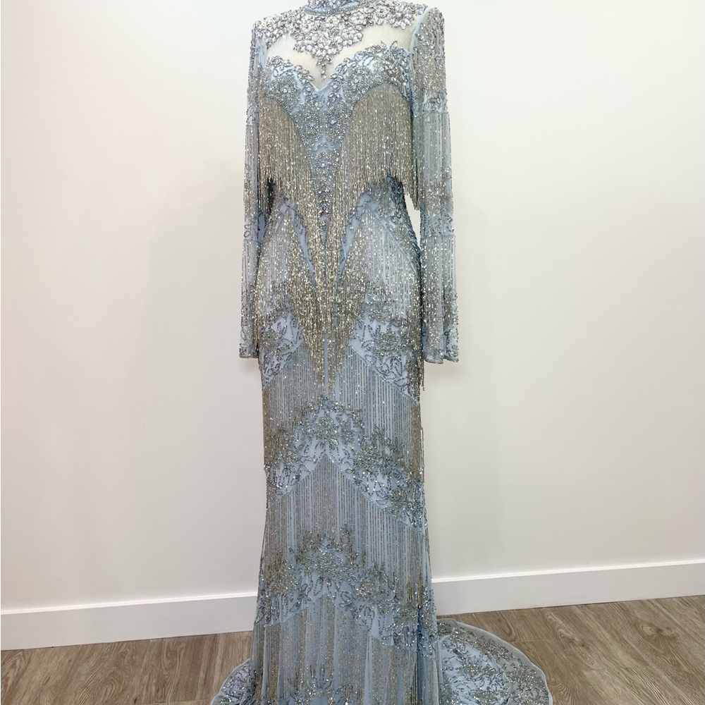 Elegant Long Sleeve Beaded Gown